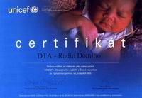 Certifikát UNICEF pro DTA - Rádio Domino