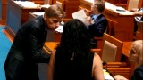 K zákonu o dětských skupinách přijali senátoři pozměňovací návrh - senátoři Horník a Filipiová se radí s legislativci, 24. 7. 2014 (foto A. Sedláček)